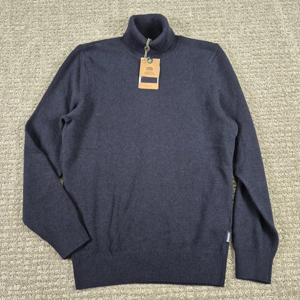 Barbour Sweater Mens S Navy Blue Leahill Roll Neck Wool Cotton Pullover NWT